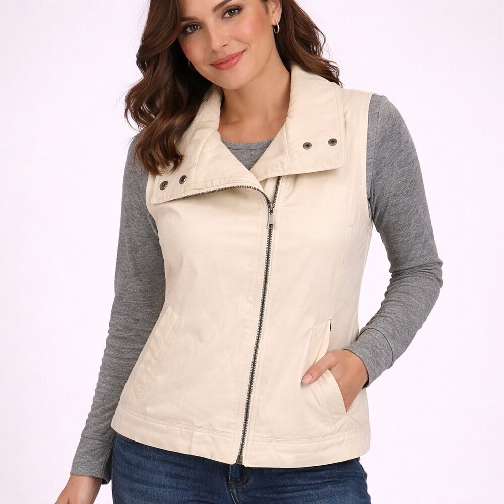 Anthro Marrakech Sherpa Lined Vest MP Ivory Asym Zip Fleece Lined Jacket